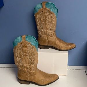 Coconuts brown with teal cowboy boots